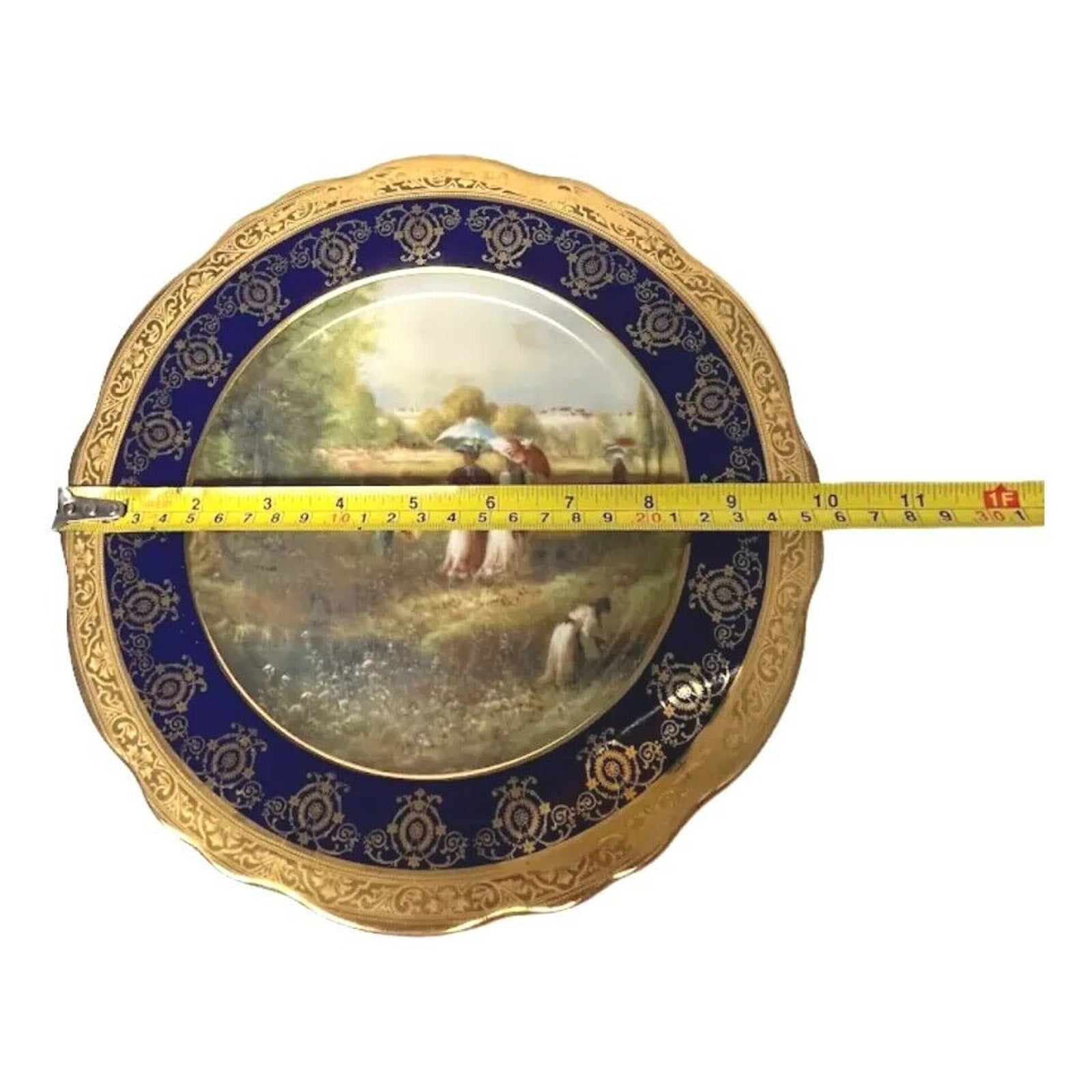 Limoges JPL France Round Plate Hand Painted Scene Gold Cobalt Blue Porcelain