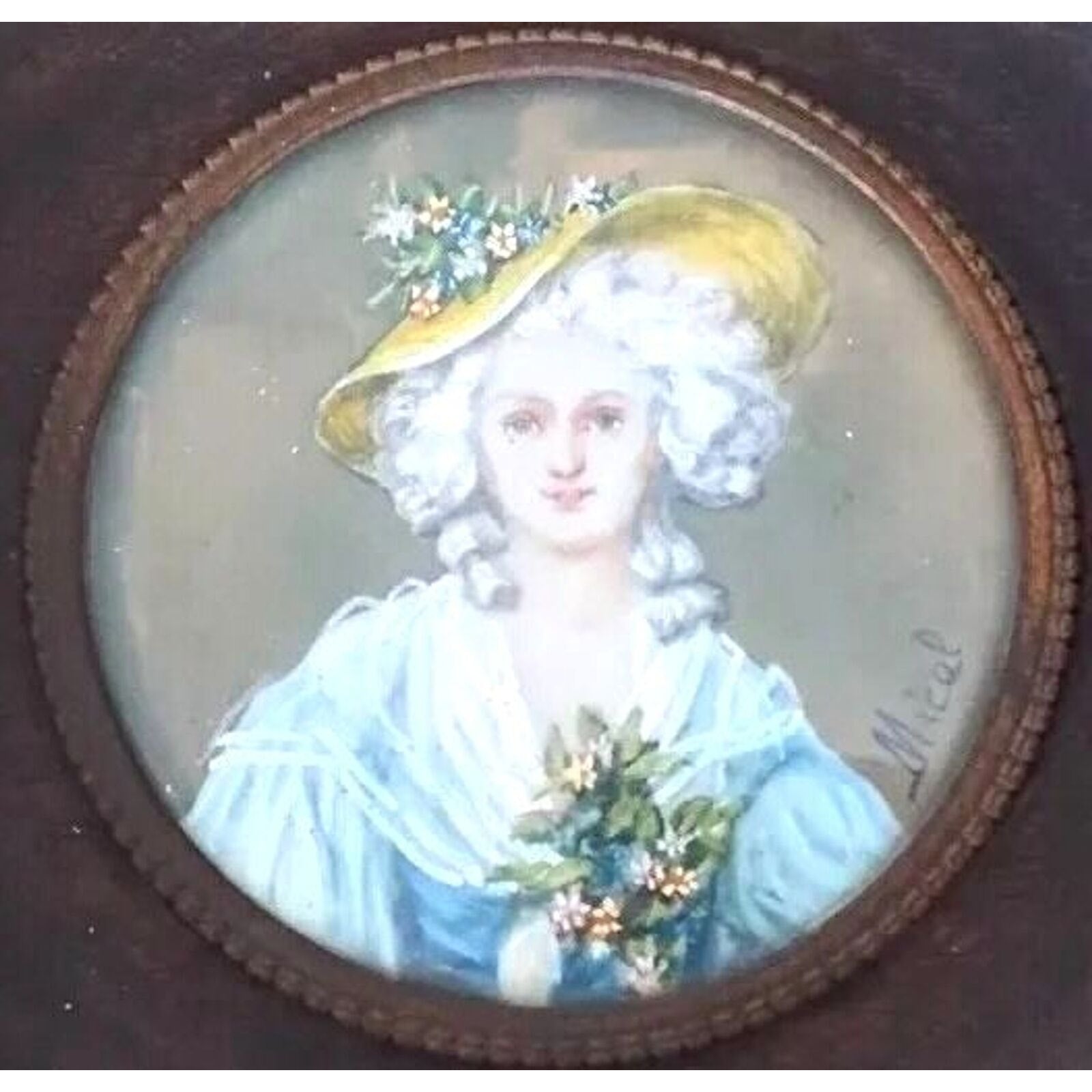 Antique French Miniature Painting Madame Elizabeth Louis Sister Signed Fine Art