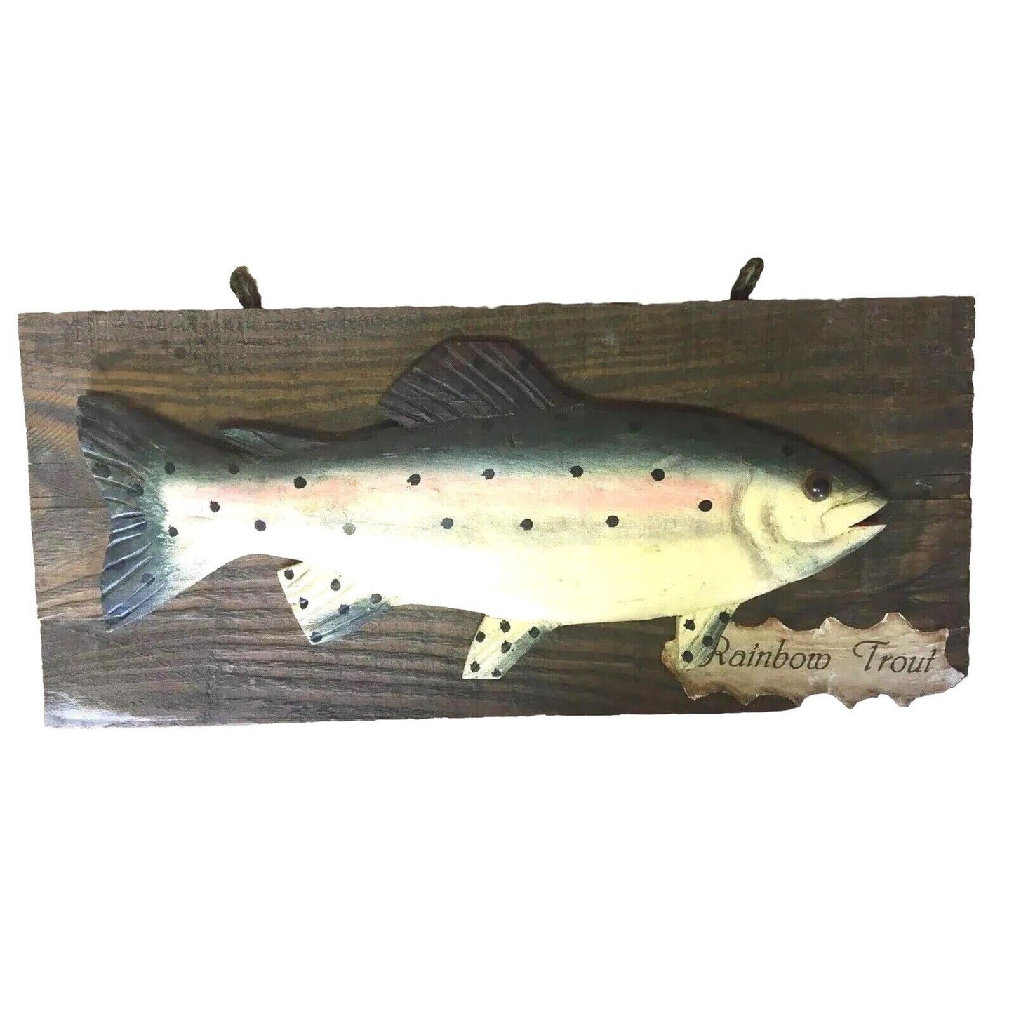 Vintage Nautical Rainbow Trout Fish Wall Hanging Art Handmade Wood Carved Art