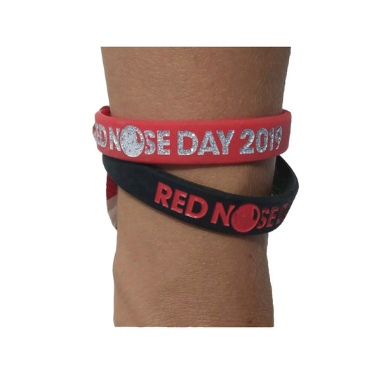 Ribbon Bracelet Motivational Wristbands- Red Nose Day 2019 Pair 2 Red Black