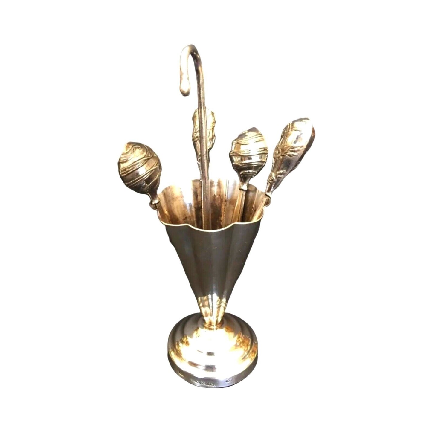 Antique Hazorfim Israel Umbrella 4 Toothpicks Holder Sterling Silver Judaica