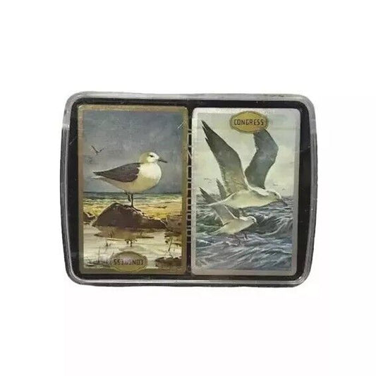Congress Double Deck Playing Cards Velvet Box Seagulls Beach Ocean Cel-u-tone