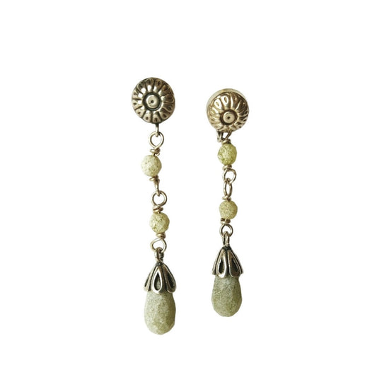 Faceted Green Gemstone Teardrop Dangle Earrings Sterling Silver 925 Signed Post