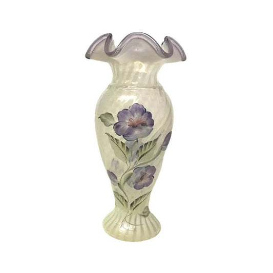 D Frederick Fenton Vase Opalescent Swirl Purple Flower & Rim Signed