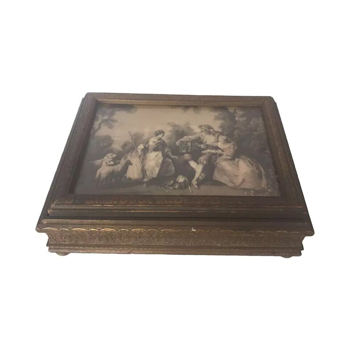 Antique Victorian Wooden Mirrored Dresser Vanity Wood Box Jewelry Chest Romantic