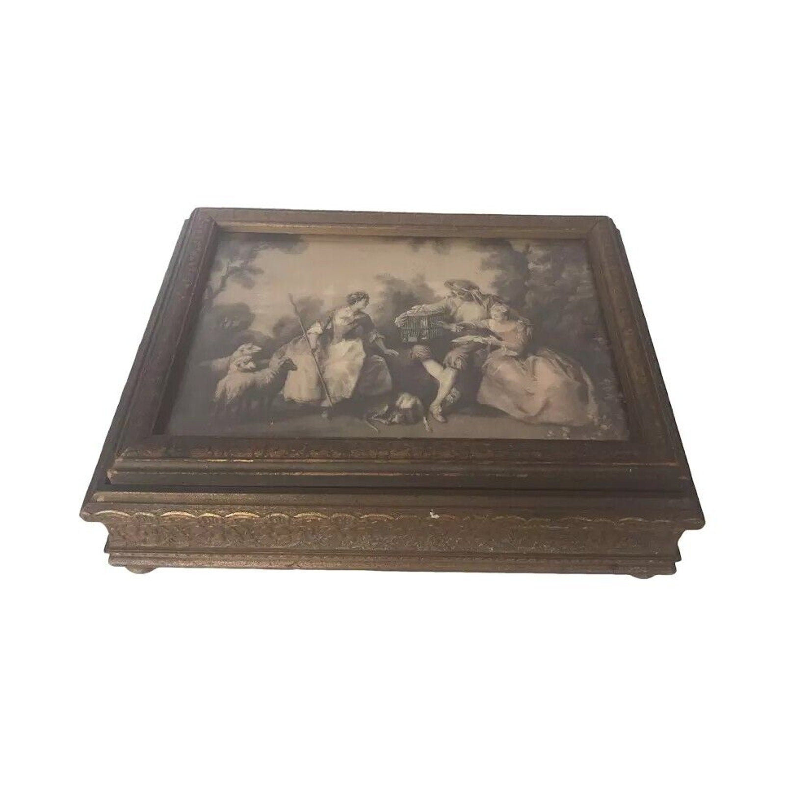 Antique Victorian Wooden Mirrored Dresser Vanity Wood Box Jewelry Chest Romantic