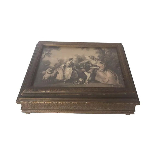 Antique Victorian Wooden Mirrored Dresser Vanity Wood Box Jewelry Chest Romantic