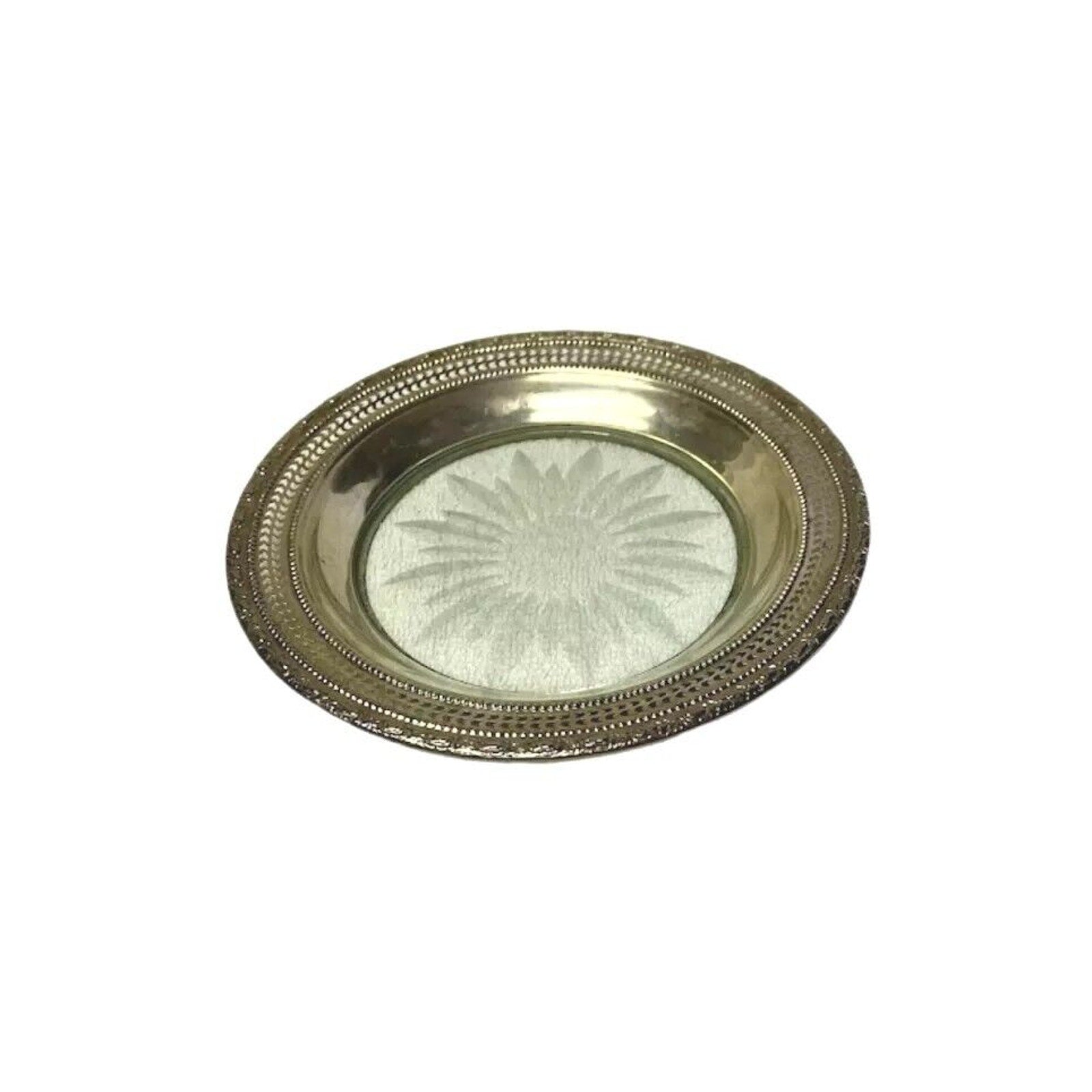 Vintage Frank Whiting Bottle Coaster Saucer Sterling Silver & Crystal Glass 6.5"