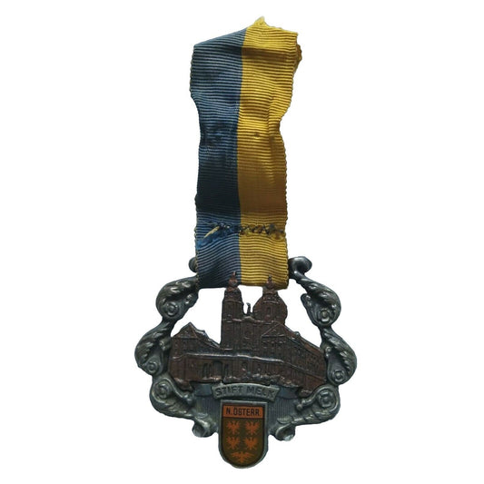 Austria Medal Medal Badge Stift Melk Hiking Walking Stick Pewter Copper w Ribbon