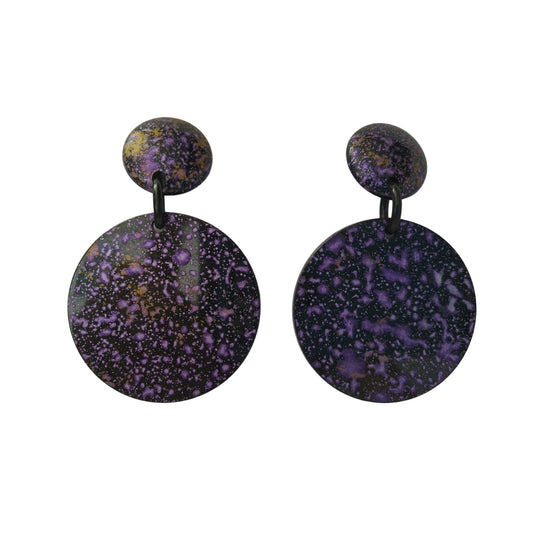 Vintage Oversized Purple Circle Dangle Drop Earrings Screw Back