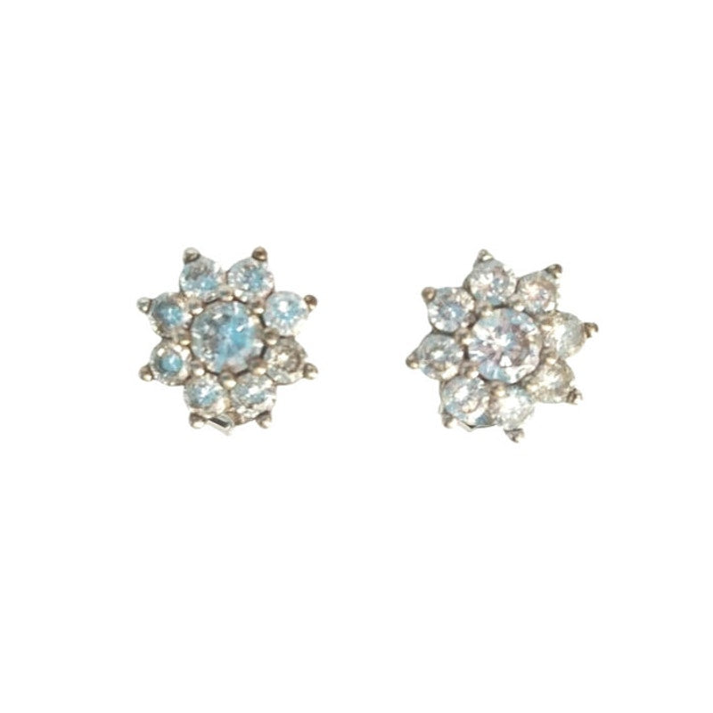 Daisy Round Cut Clear Rhinestones Flower Stud Earrings Sterling Silver 925