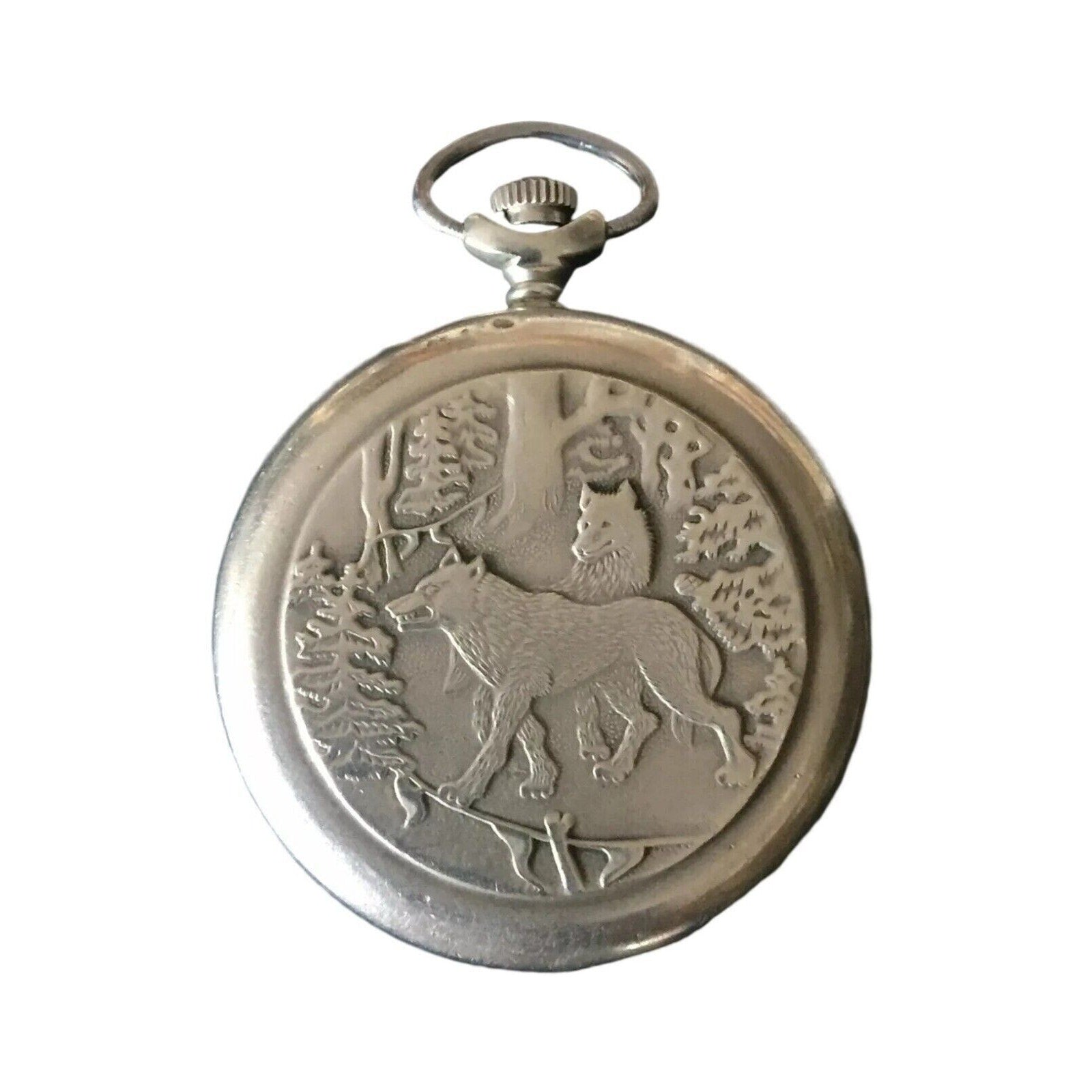 Molnija Pocket Watch Men's Antique Russian Open Face 18 Jewels One Hunter Wolfs