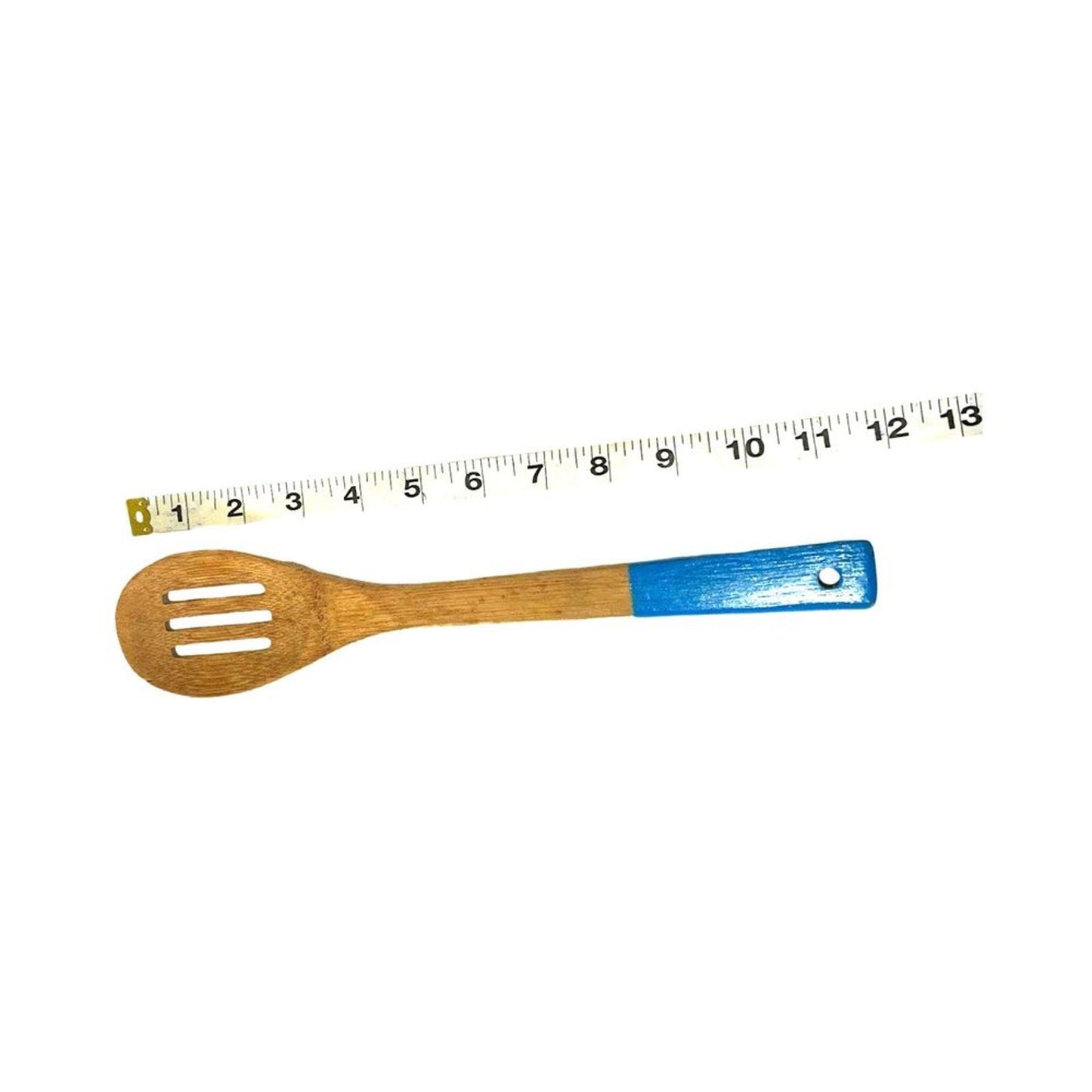 Frying Slotted Wooden Spoon Blue Handle Kitchen Utensil Flip Wok Cooking