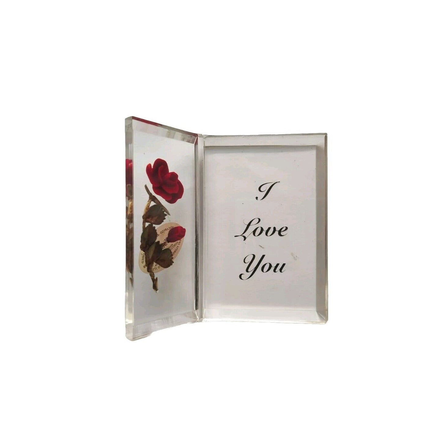 Bircraft I Love You Plaque Red Rose Lucite Handmade Indiana Vintage