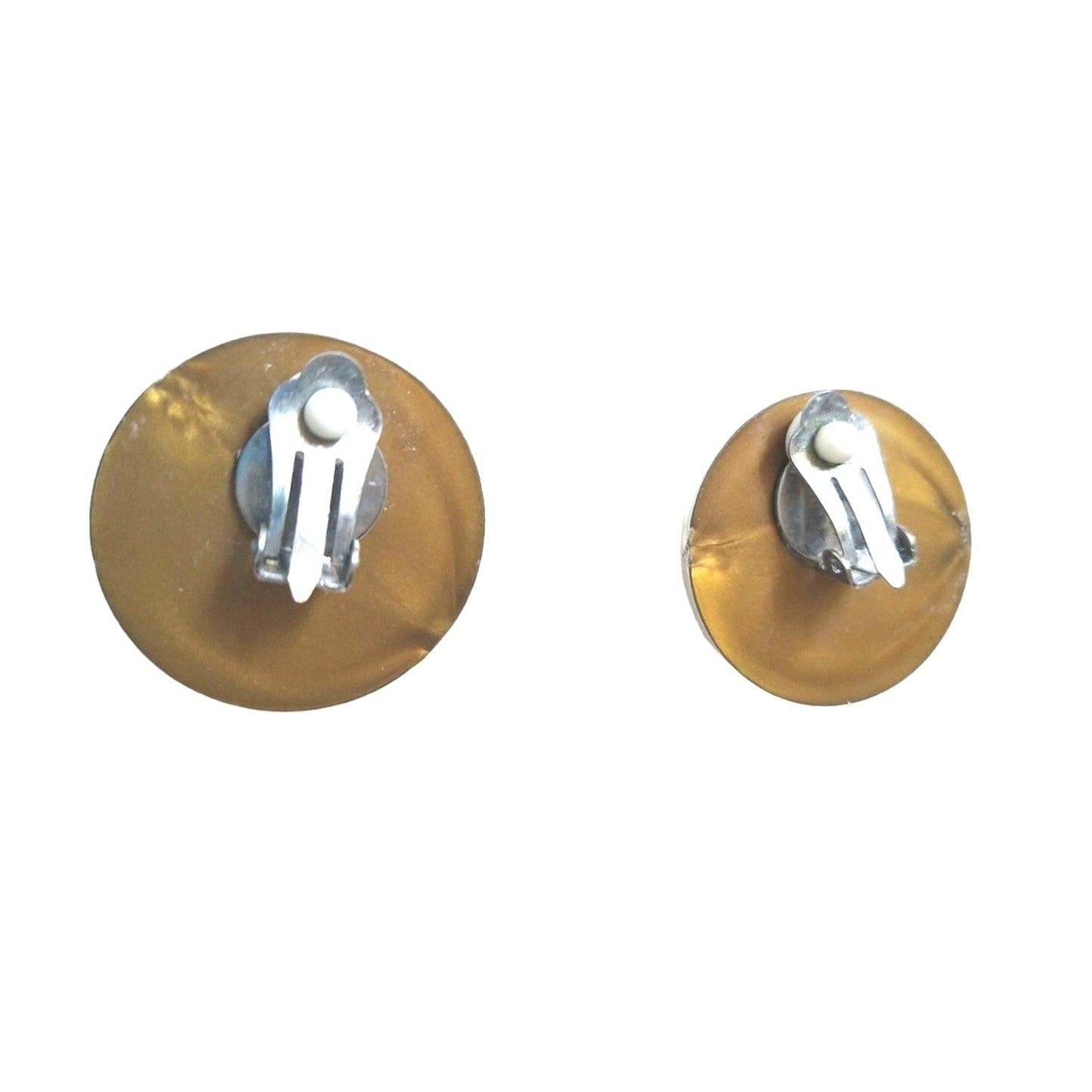 Vintage Tan Cream Round Button Earrings Gold Plated Clip On