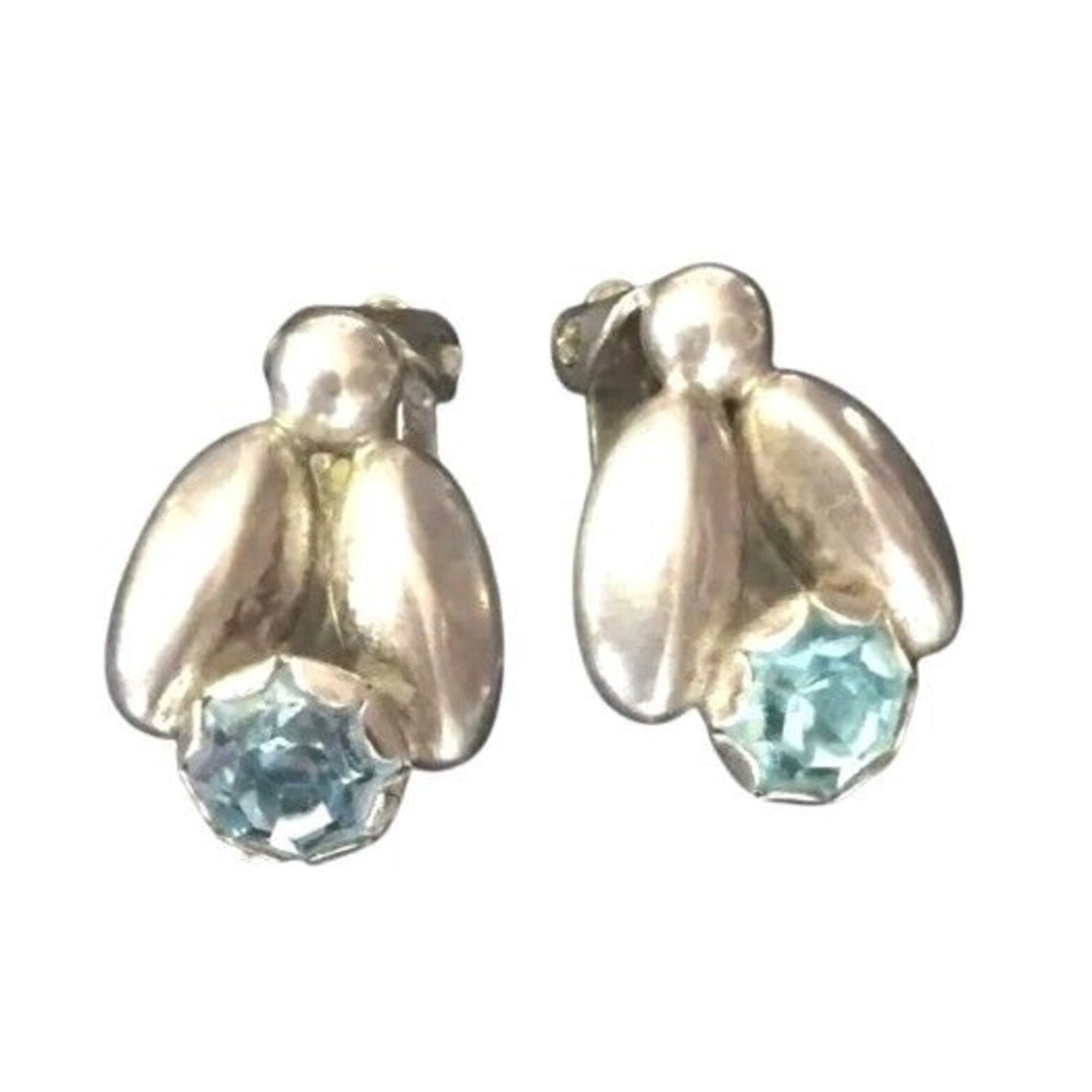 Max Standager Earrings Round Cut Aquamarine Sterling Silver 925 Clip On Denmark
