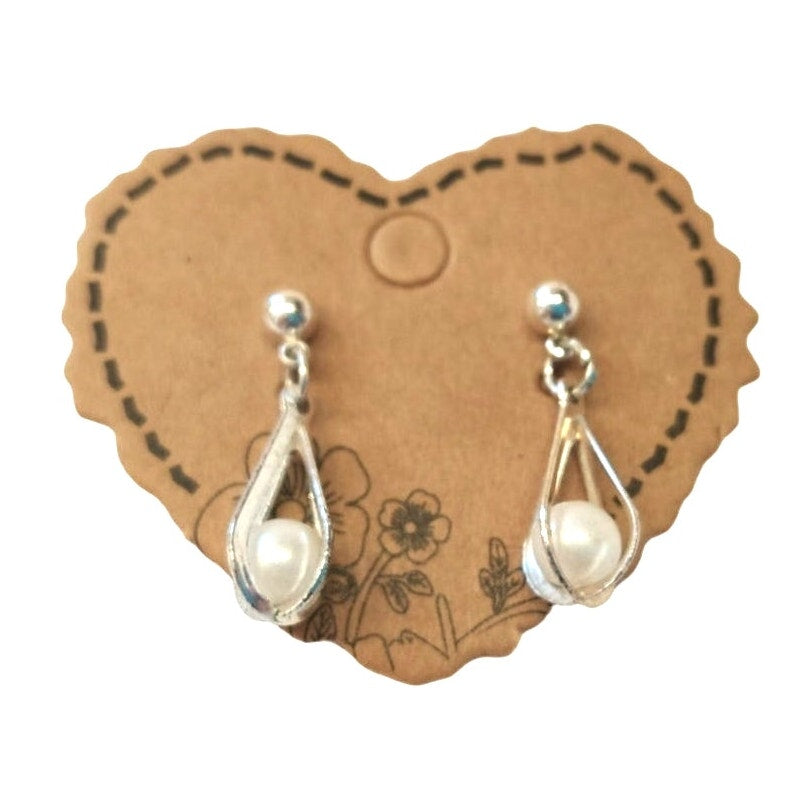 Vintage Faux Pearl Dangle Teardrop Earrings Sterling Silver Plated Post Screw