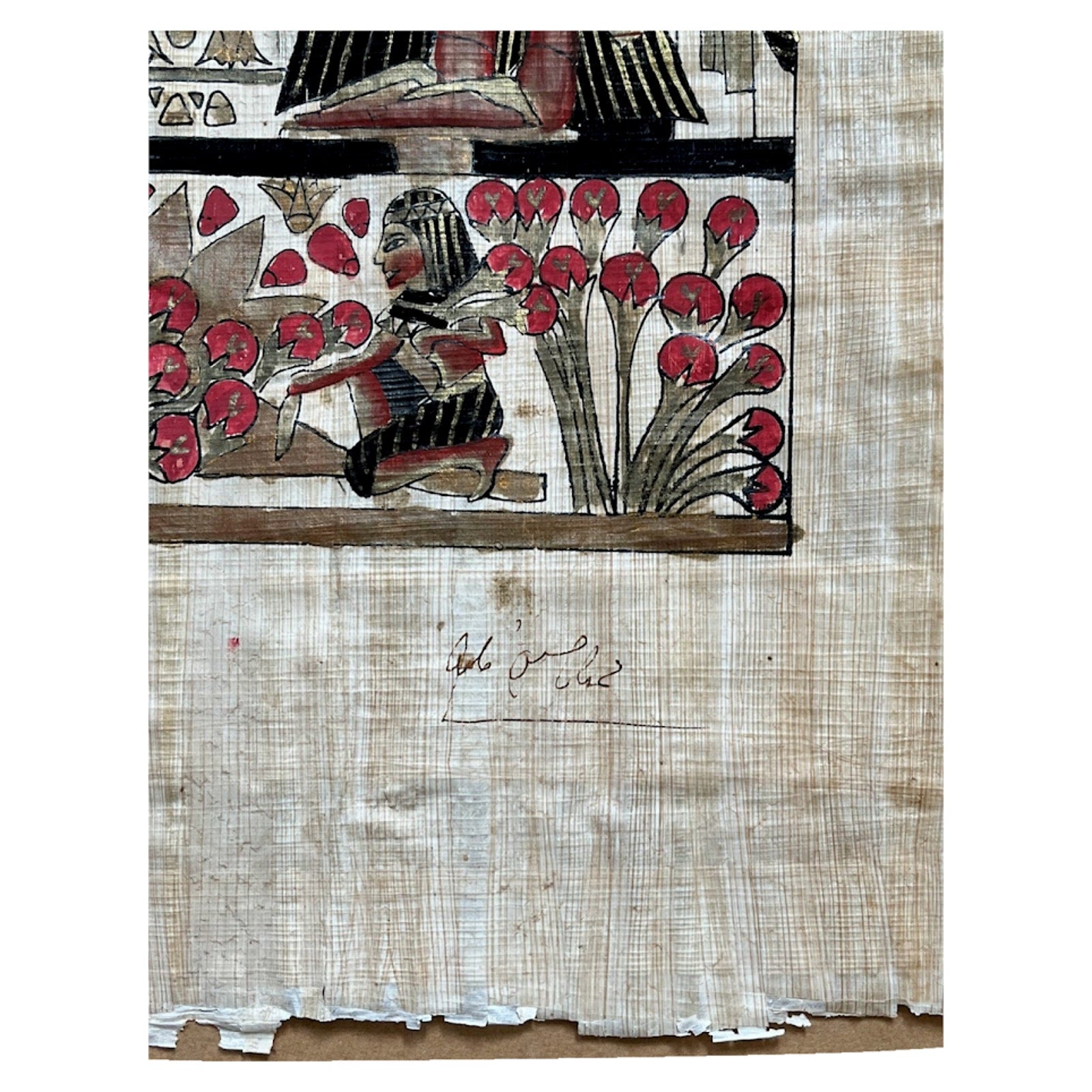 Genuine Egyptian Papyrus Paper Hand Painted Painting Signed 24"X17"