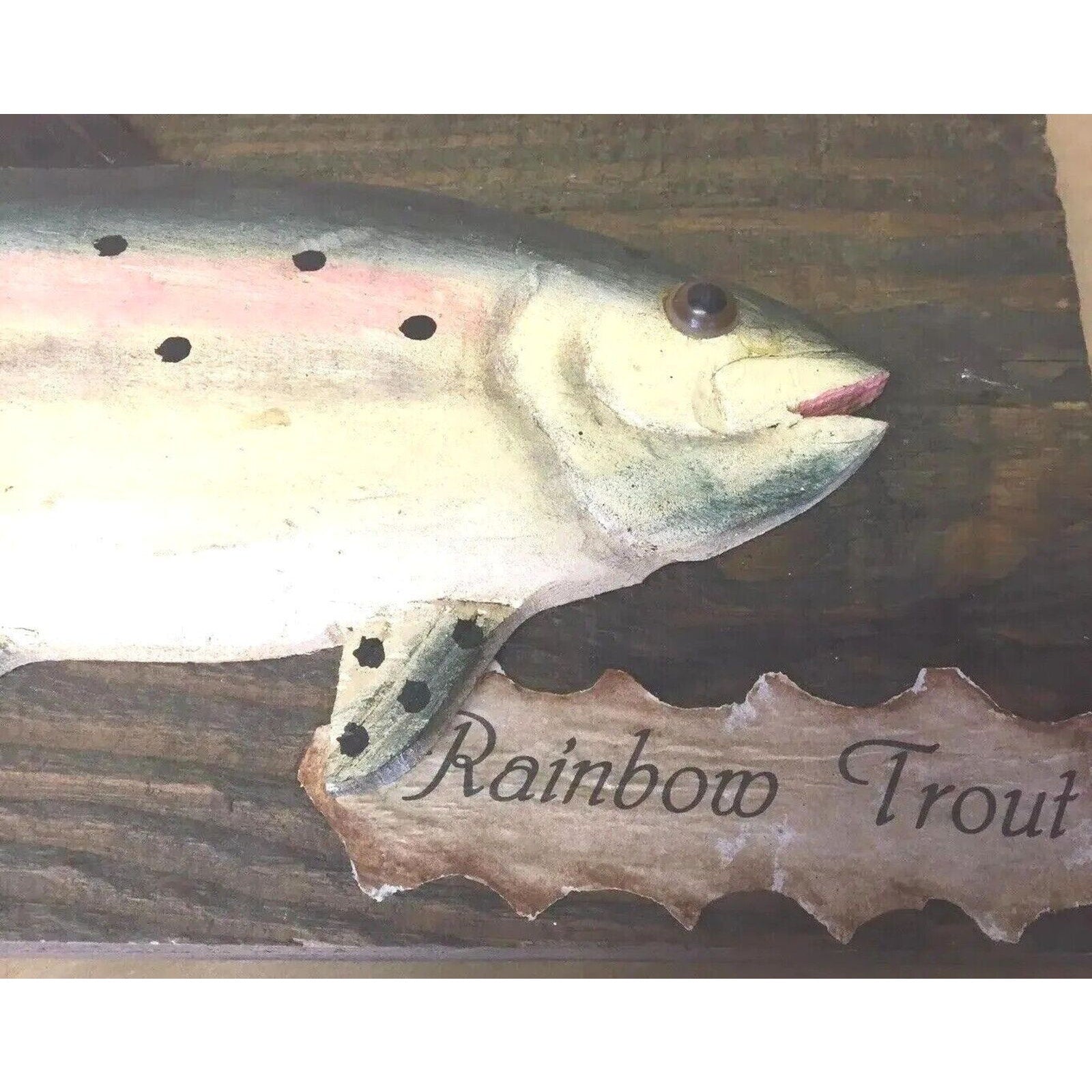 Vintage Nautical Rainbow Trout Fish Wall Hanging Art Handmade Wood Carved Art