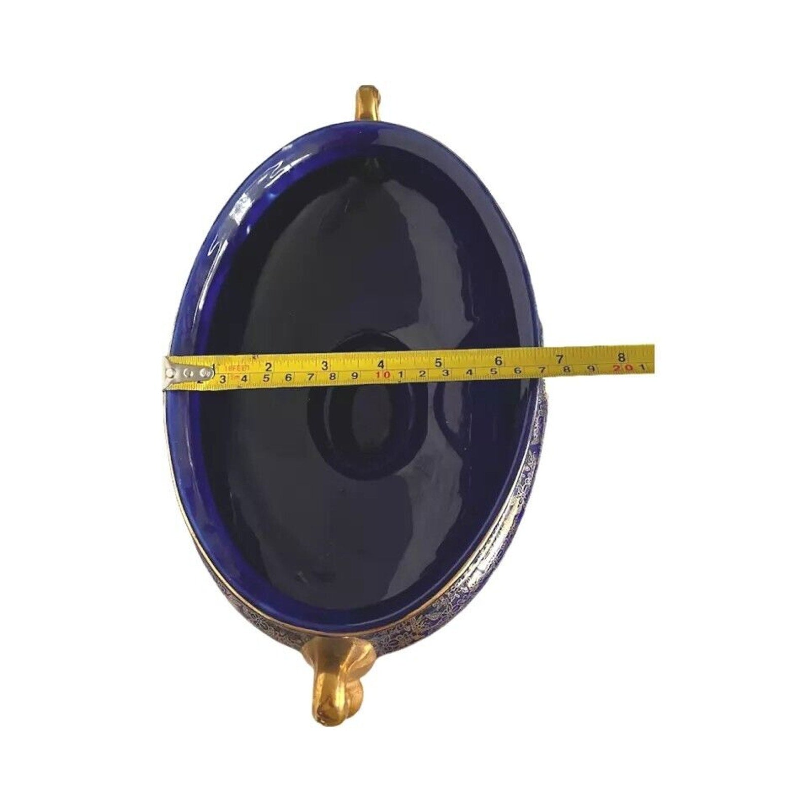 Vintage Cobalt Blue Gold Porcelain Centerpiece Bowl Vase England Victorian Scene