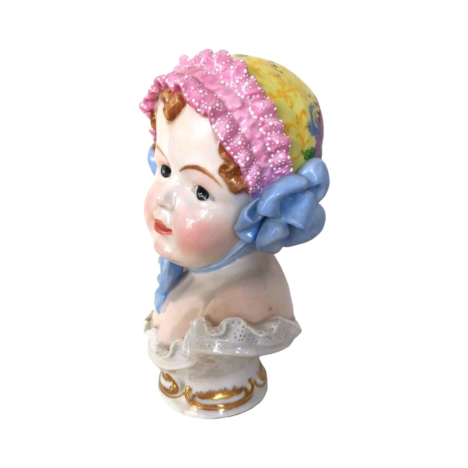 Antique Baby Girl Bust Figurine Sculpture Carl Thieme Dresden Porcelain 19c Art