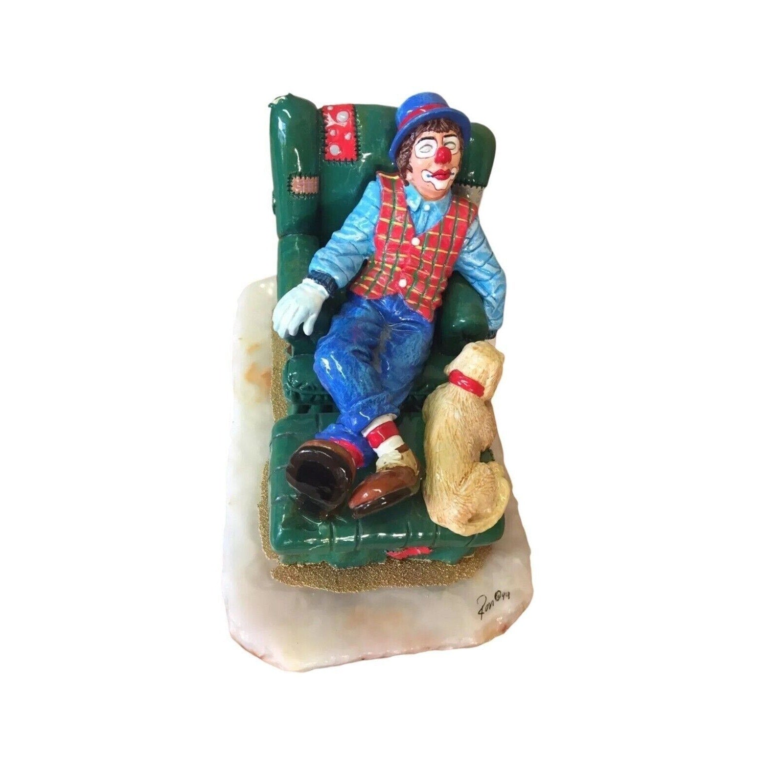 Ron Lee 'Dreaming' Clown Figurine Sculpture – Enamel Bronze with Green Chair '99