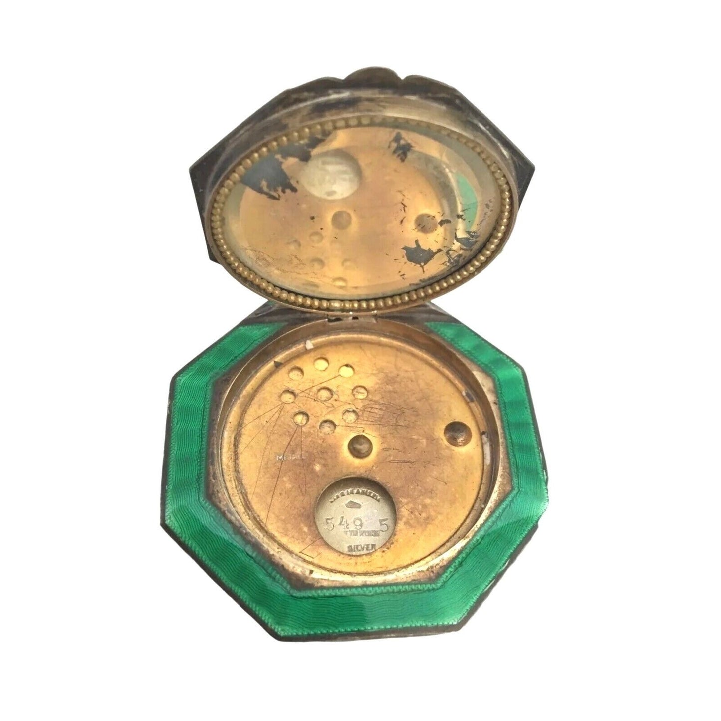 Antique Hand-Painted Guilloché Enamel Powder Compact - Sterling Silver, Austria