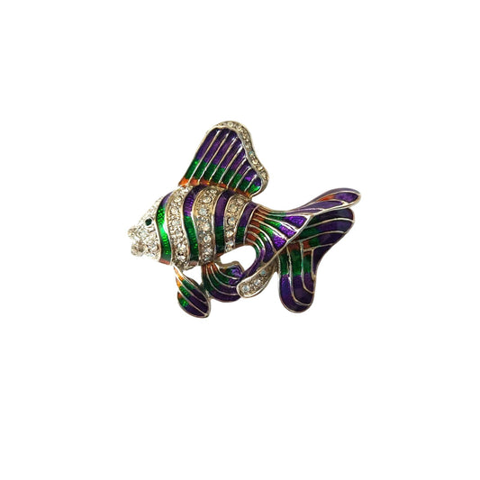 Vintage Fish Women's Brooch Pin Silver Tone Enamel Rhinestones Estate Jewelry
