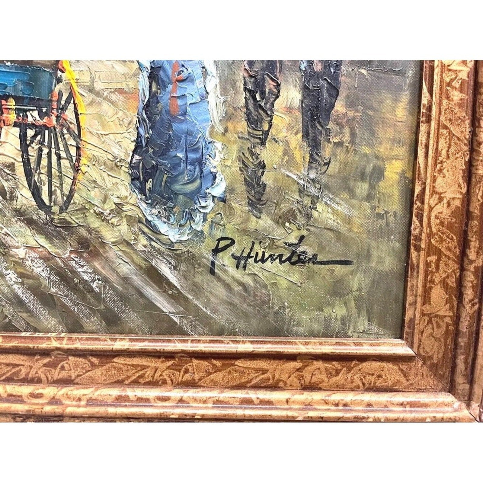 P. Hunter Paris Eiffel Tower Oil on Canvas Large Wood Frame 36in x 24 in