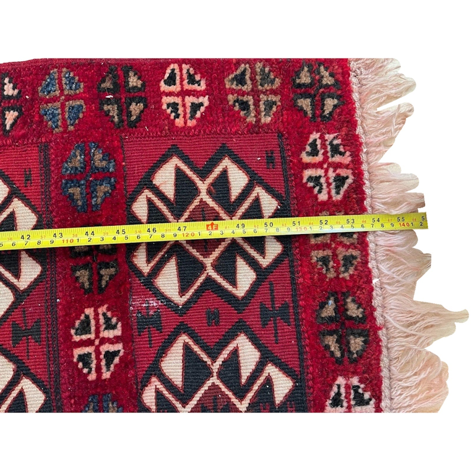 Vintage Hand-Knotted Wool Red Geometric Birds Ethnic Carpet Rug Kilim 54"X32"