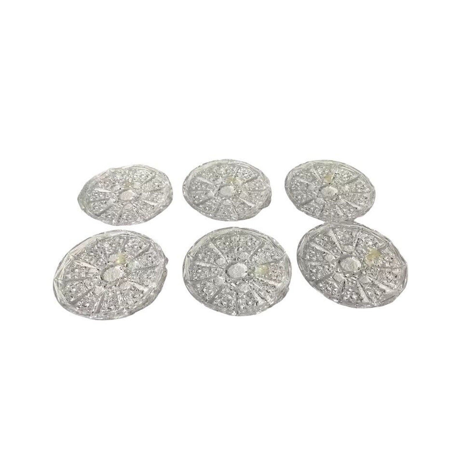 Antique Serving Platter Set Of 6 Round Brilliant Cut Lead Crystal 4.25" Star