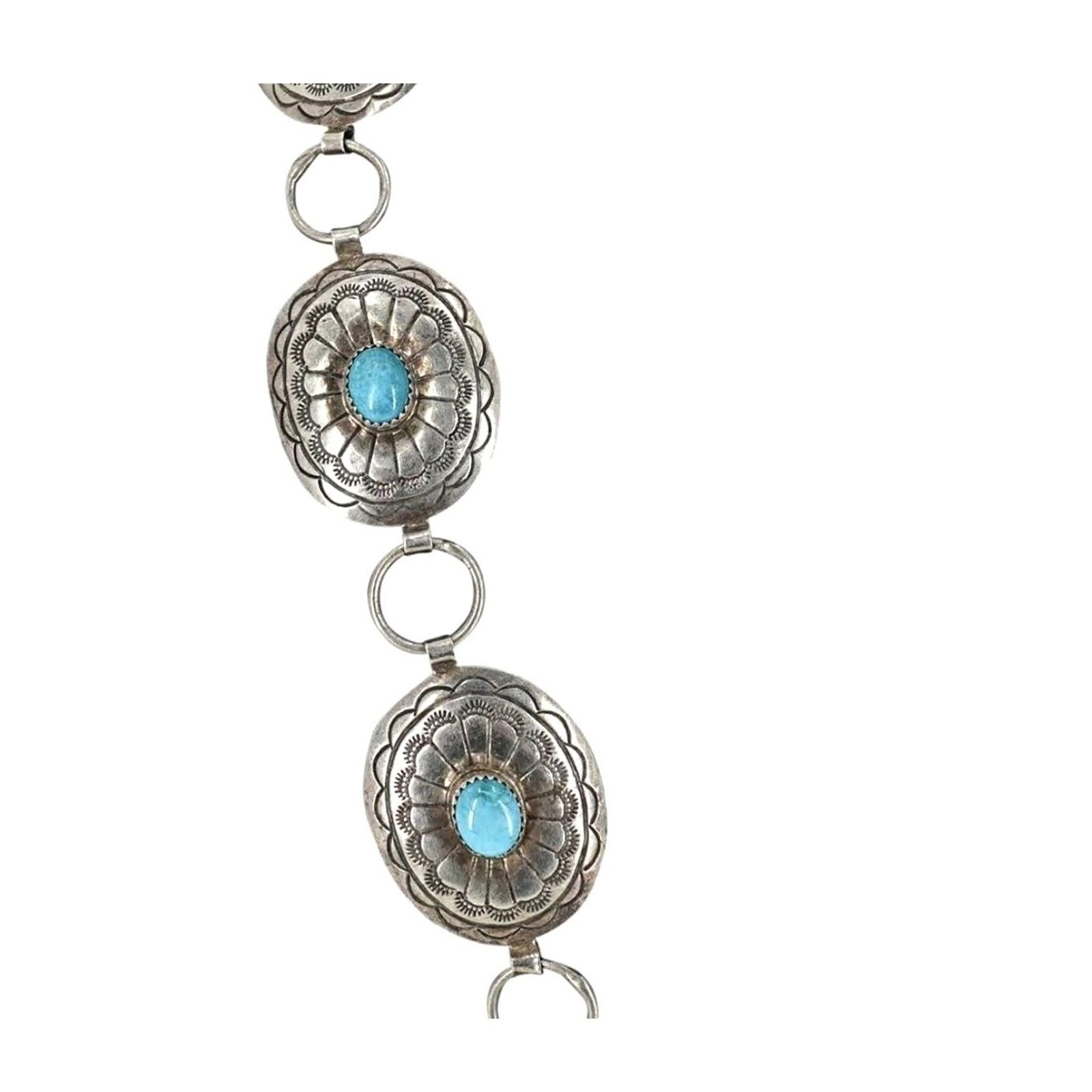 Belt Necklace Vintage Navajo Native Indian Oval Blue Turquoise Sterling Silver