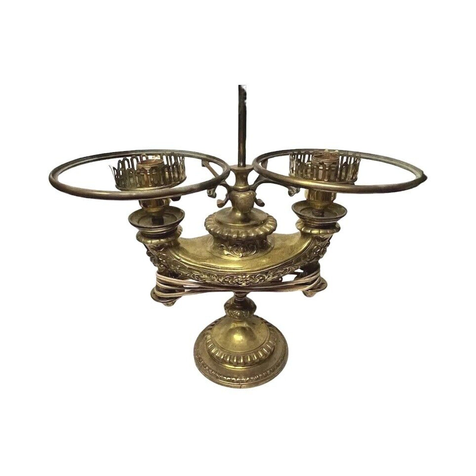 Antique Ornate Solid Bronze Double Harvard Electric Student Desk Lamp