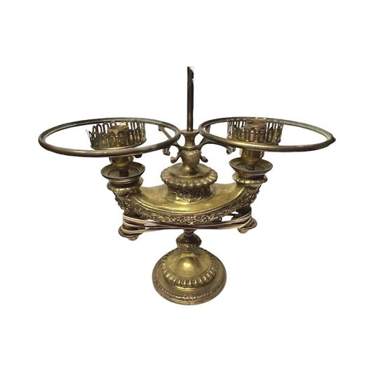 Antique Ornate Solid Bronze Double Harvard Electric Student Desk Lamp