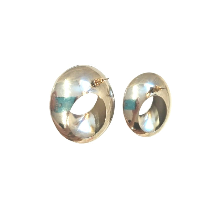Vintage Modernist Halo Circle Round Stud Button Earrings Silver Tone Post