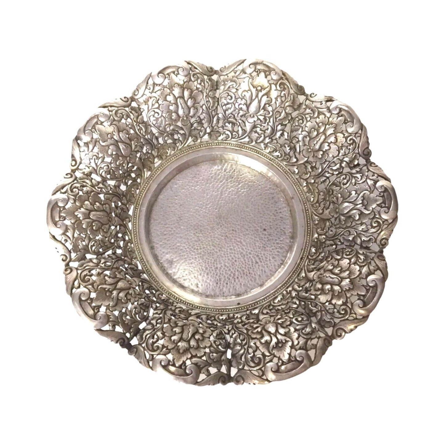 Antique Hanau Pierced Silver Footed Serving Bowl - Floral Orchid Rococo