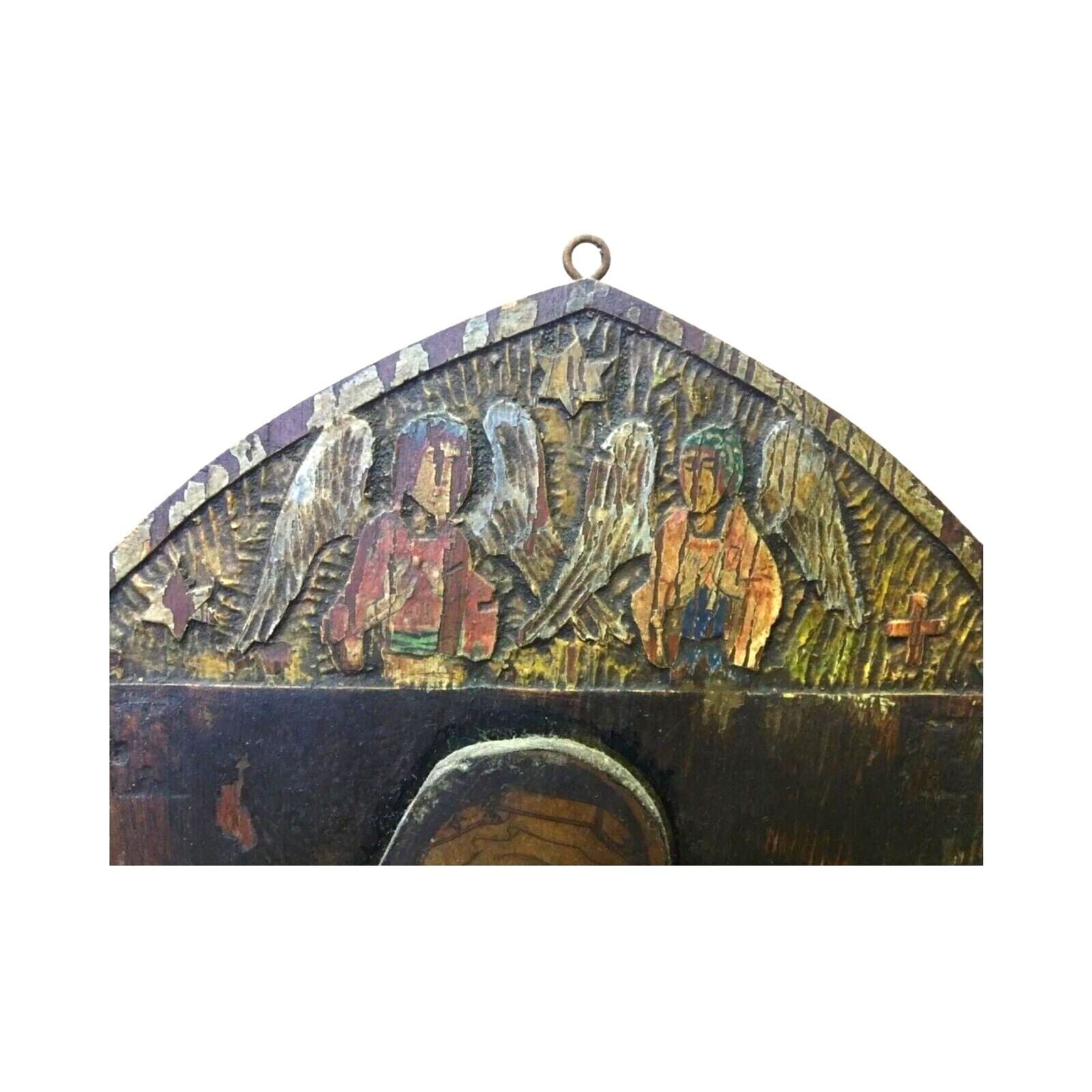 Antique Russian Christian Orthodox Triptych Icon Mother Virgin Madonna Jesus