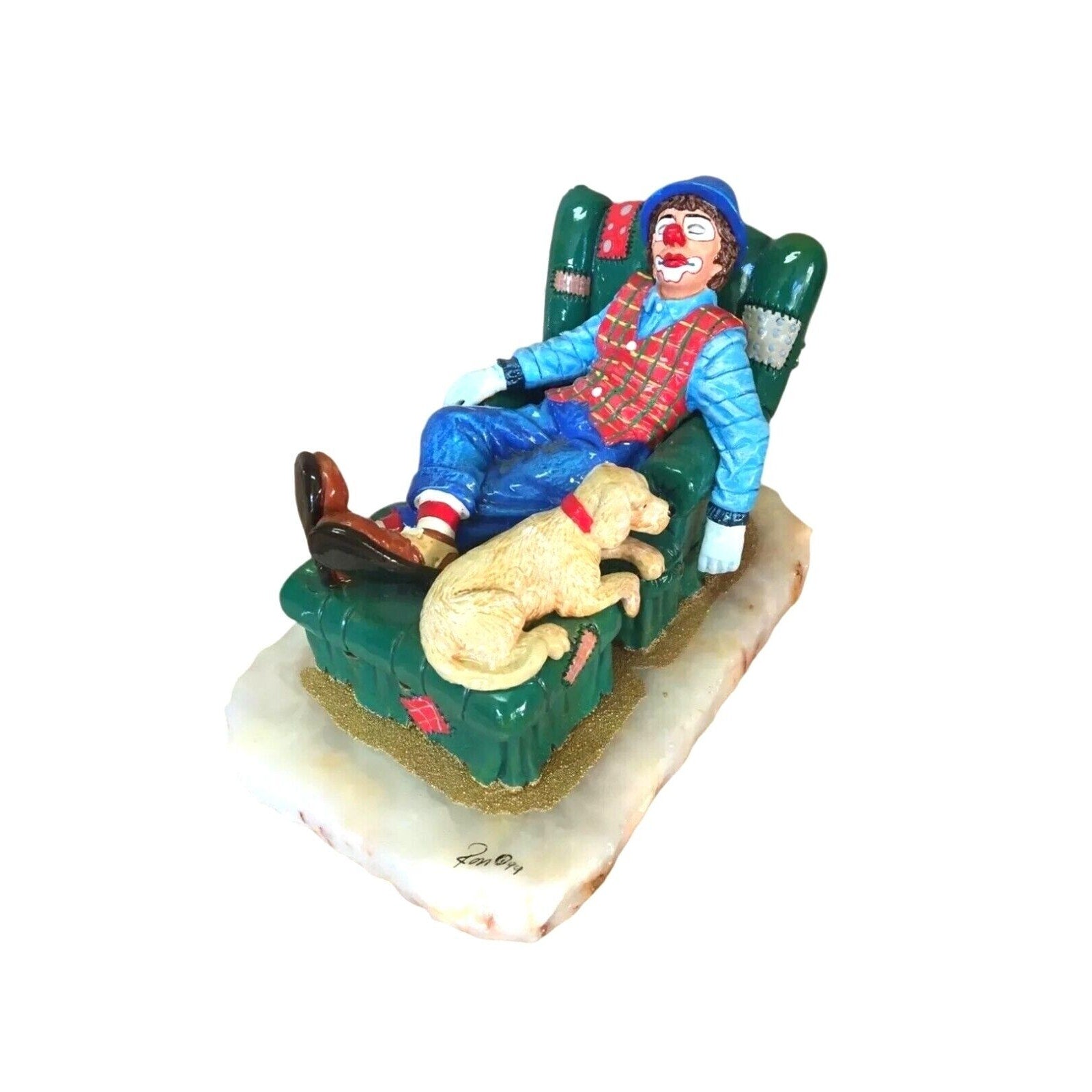 Ron Lee 'Dreaming' Clown Figurine Sculpture – Enamel Bronze with Green Chair '99
