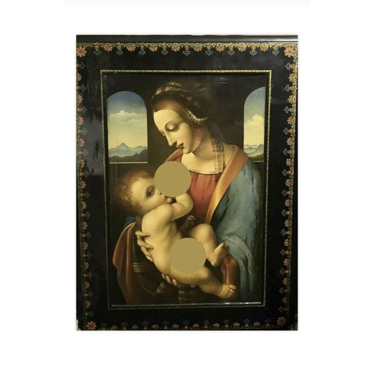Antique Russian Art Palekh Madonna Litta Icon Lacquer Wood Inspired By Da Vinci