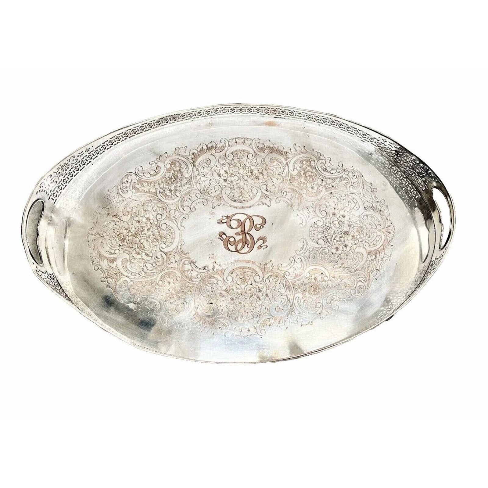 Sheffield England For Jaccard Jewelry Co Silver On copper Pierced Serving Tray