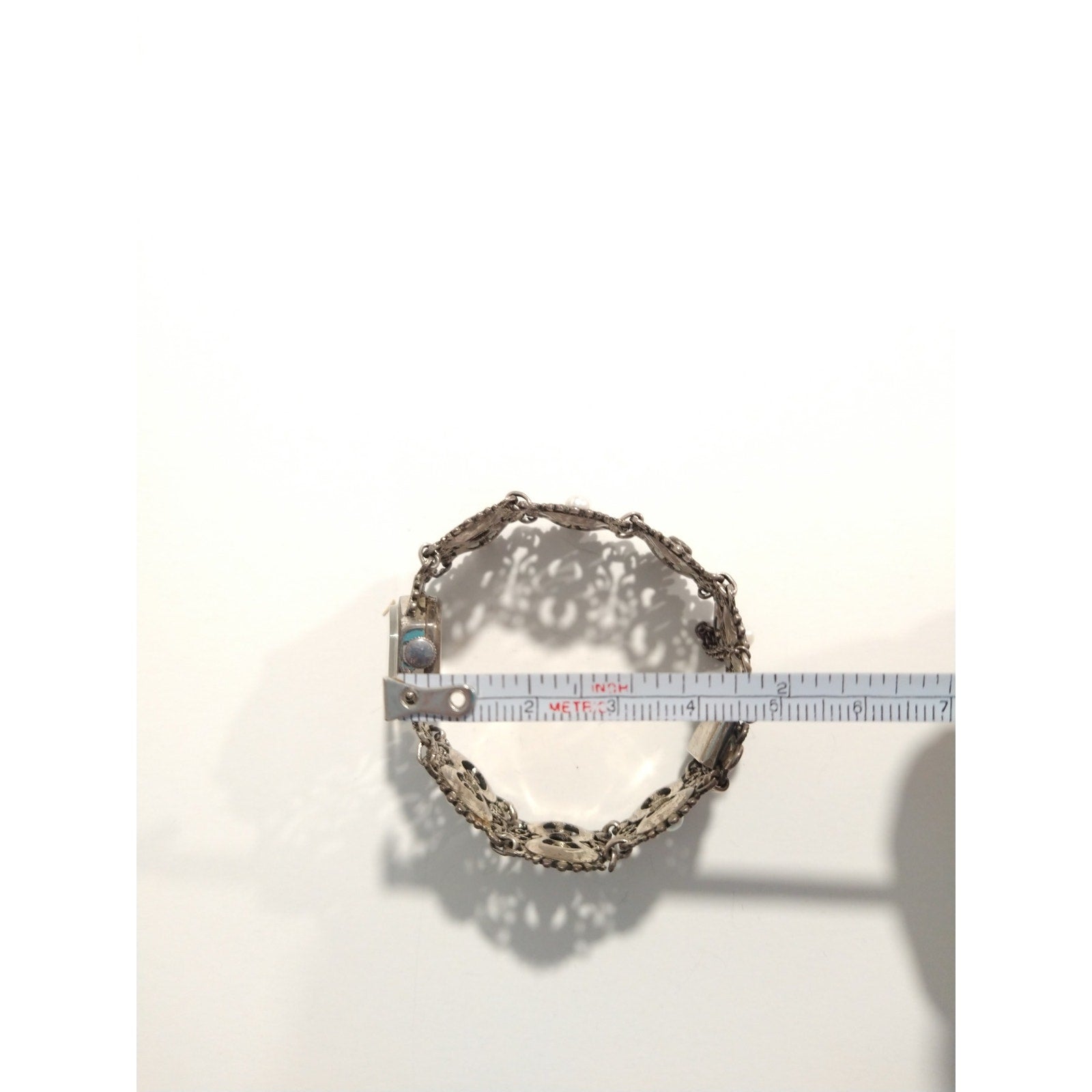 Antique Women`s Wrist Watch Bergland Filigree Sterling Silver Pearls Garnets
