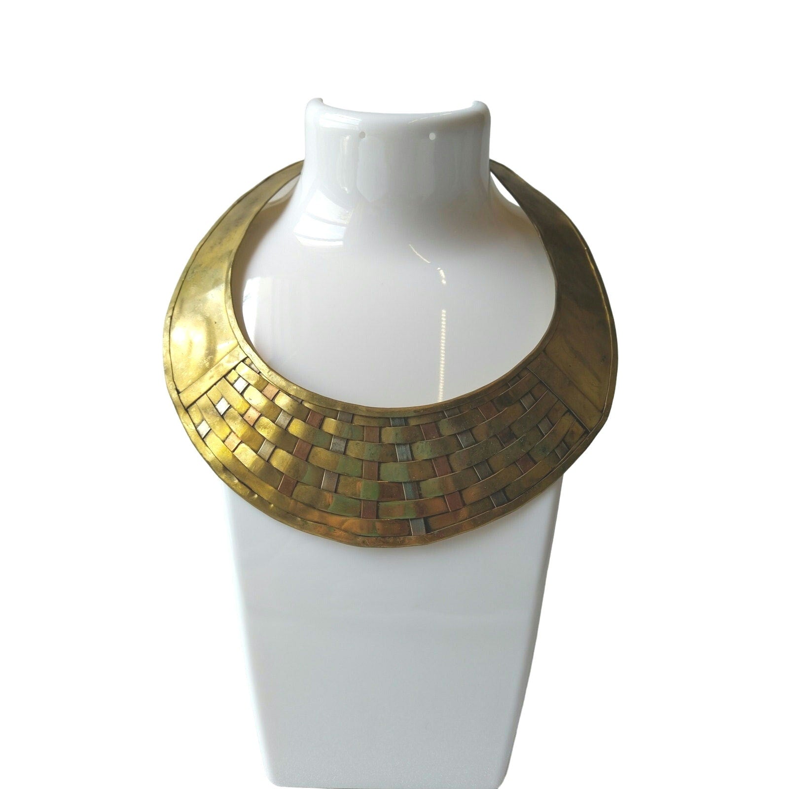 Vintage Modernist Handmade Brass Choker Necklace Tribal Ethnic Design African