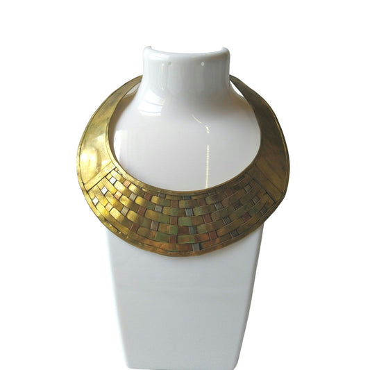 Vintage Modernist Handmade Brass Choker Necklace Tribal Ethnic Design African