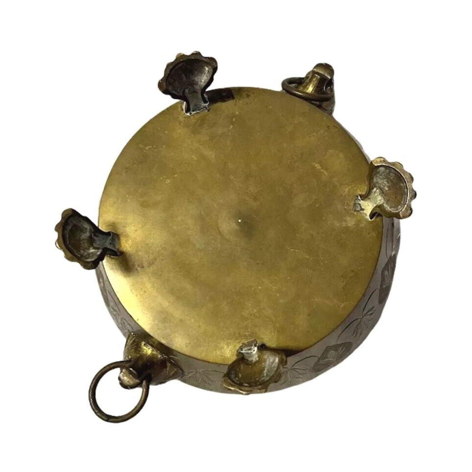 Vintage Brass Elephant Design Brass Bowl w Lid Round Footed Tibetan