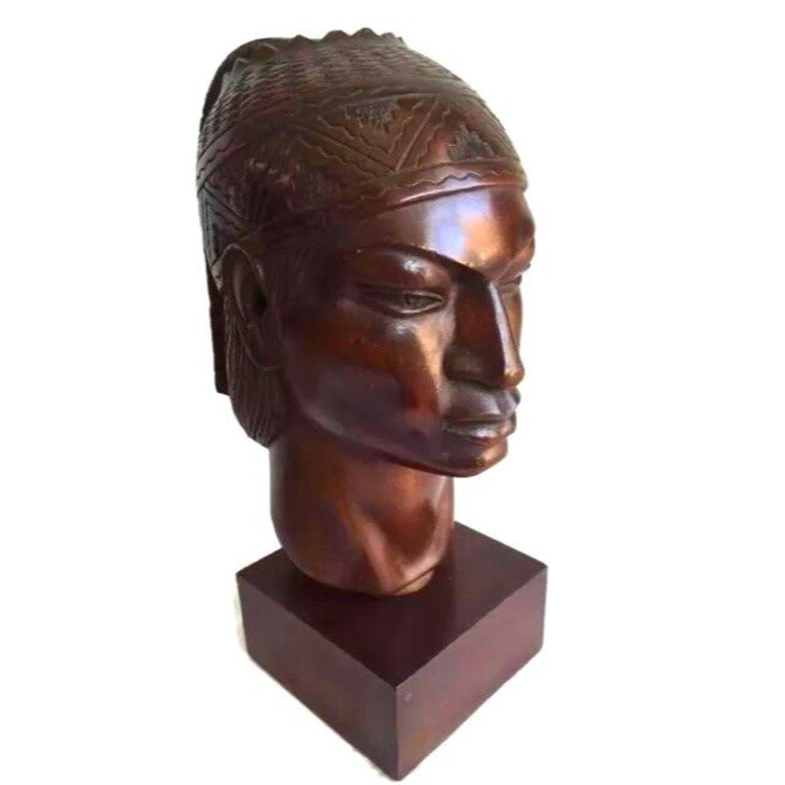 Antique Inca Warrior Statue Sculpture A. Saravia Peru Mahogany Wood Carving 1960