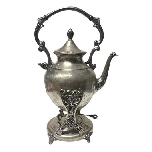 Antique Victorian Silver on Copper Teapot with Stand and Burner England