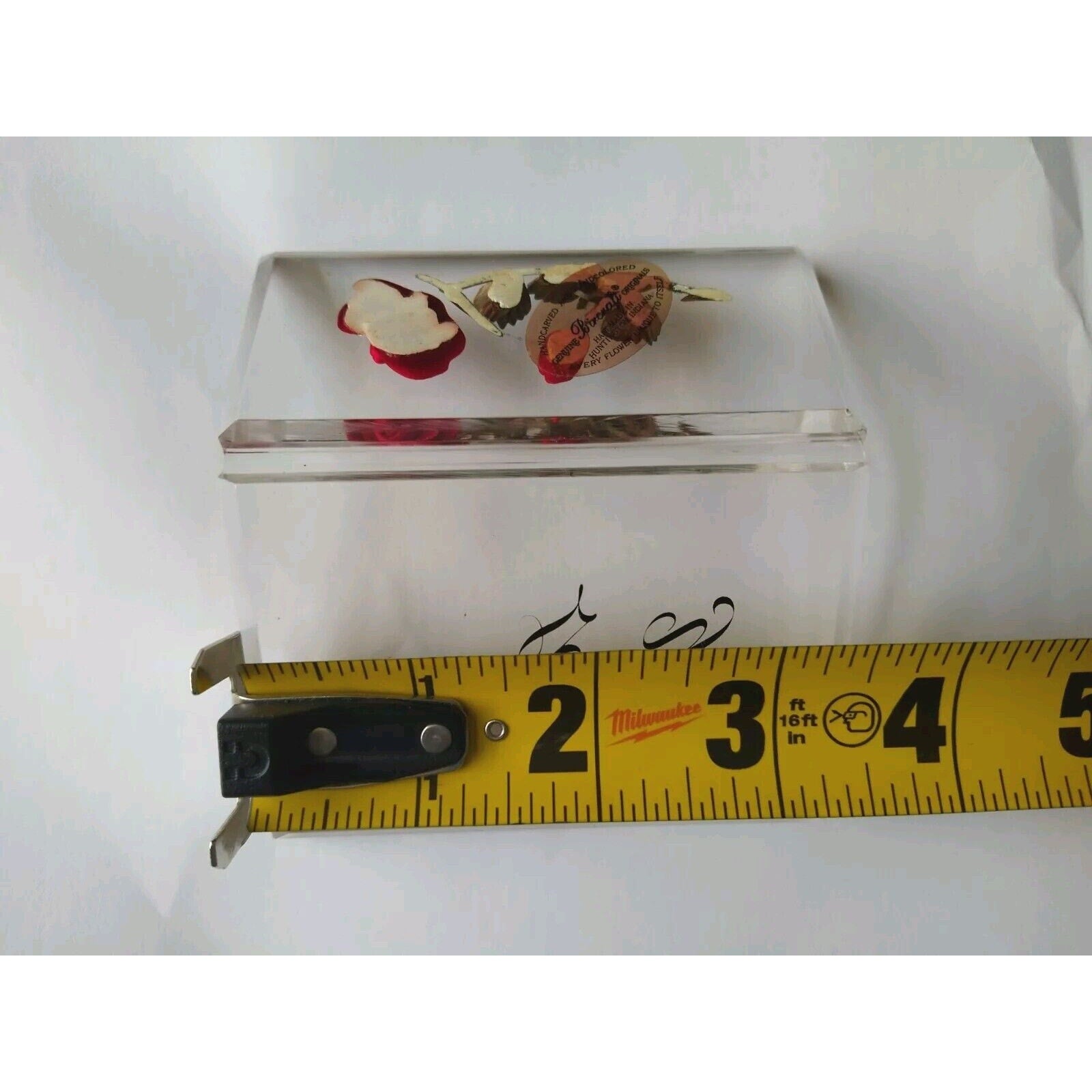 Bircraft I Love You Plaque Red Rose Lucite Handmade Indiana Vintage