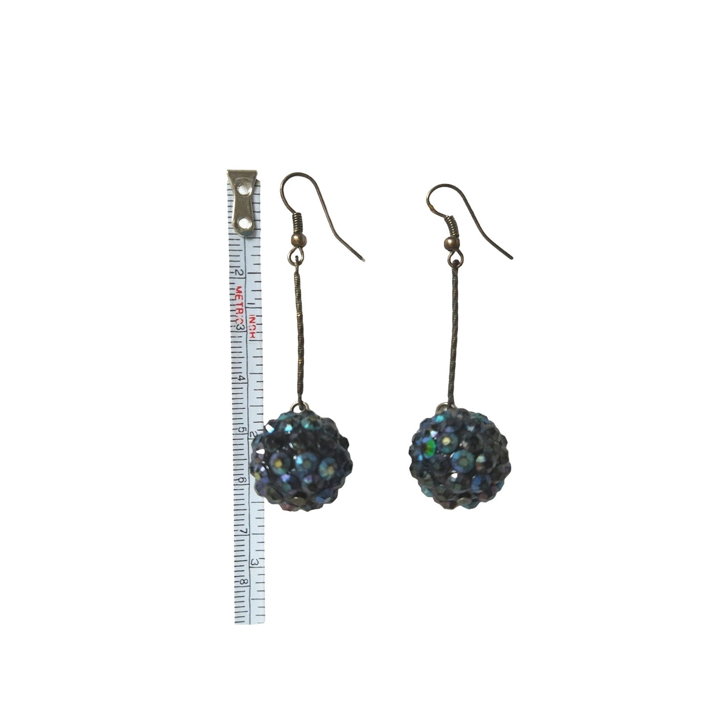 Vintage Sparkling Crystal Disco Ball Dangle Earrings Navy Shamballa Bead