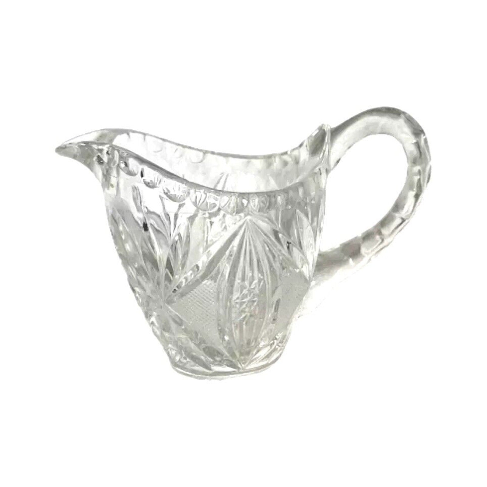 Vintage Pitcher Jug Creamer Clear Crystal Glass Diamond File Star Cross Pattern