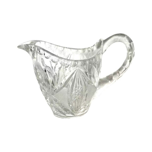 Vintage Pitcher Jug Creamer Clear Crystal Glass Diamond File Star Cross Pattern